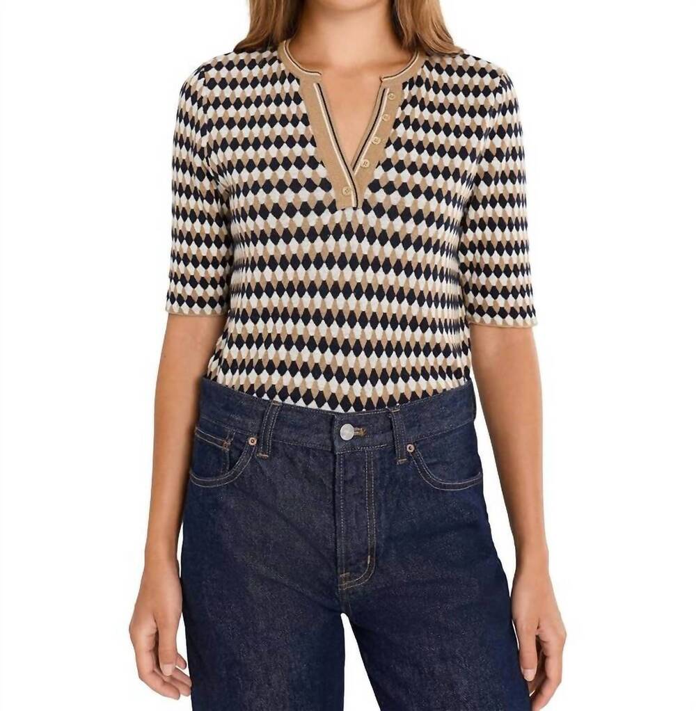 NEW NIC + ZOE women's angled jacquard sweater in neutral multi